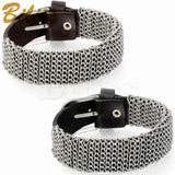 Mens Metal Chain Leather Bracelet 21mm Wide Wrap Bangle 10.6 inch
