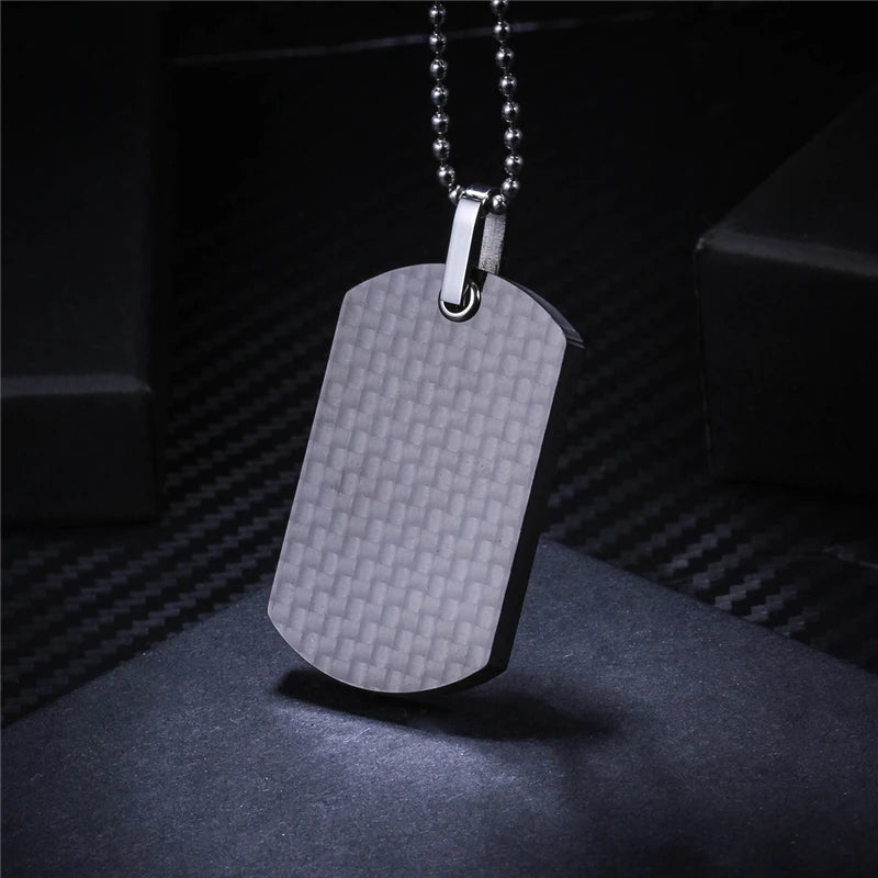 Mens Carbon Fiber Biker Necklace Pendant with Ball Chain