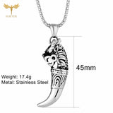 Men's Wolf Tooth Pendant Necklace Stainless Steel Long Chain