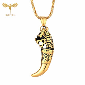 Men's Wolf Tooth Pendant Necklace Stainless Steel Long Chain