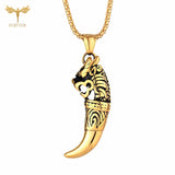 Men's Wolf Tooth Pendant Necklace Stainless Steel Long Chain