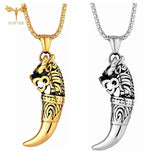 Men's Wolf Tooth Pendant Necklace Stainless Steel Long Chain