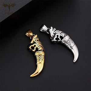 Men's Wolf Tooth Pendant Necklace Stainless Steel Long Chain