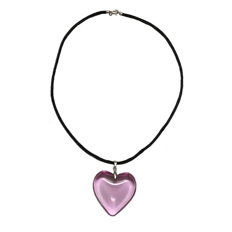 Heart Pendant Punk Rope Chain Necklace for Women Girls