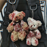 Punk Plush Bear Keychain Halloween Injured Doll Key Ring