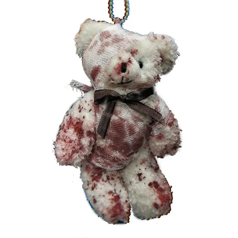 Punk Plush Bear Keychain Halloween Injured Doll Key Ring
