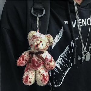 Punk Plush Bear Keychain Halloween Injured Doll Key Ring
