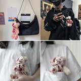 Punk Plush Bear Keychain Halloween Injured Doll Key Ring