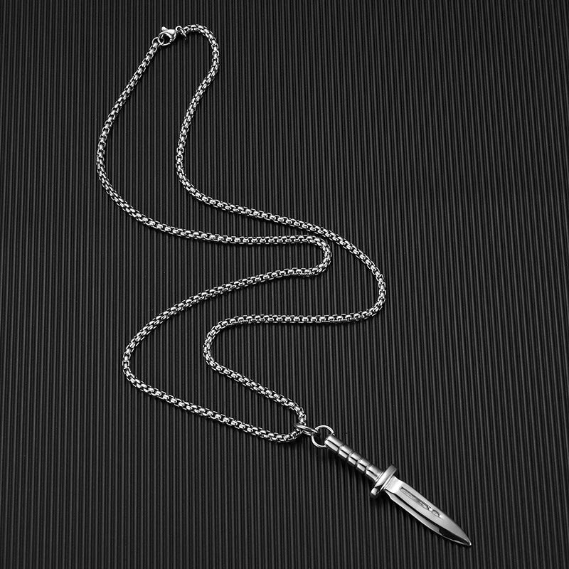 Punk Dagger Necklace for Men Stainless Steel Stiletto Pendant Hip Hop Style