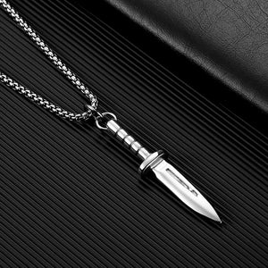 Punk Dagger Necklace for Men Stainless Steel Stiletto Pendant Hip Hop Style