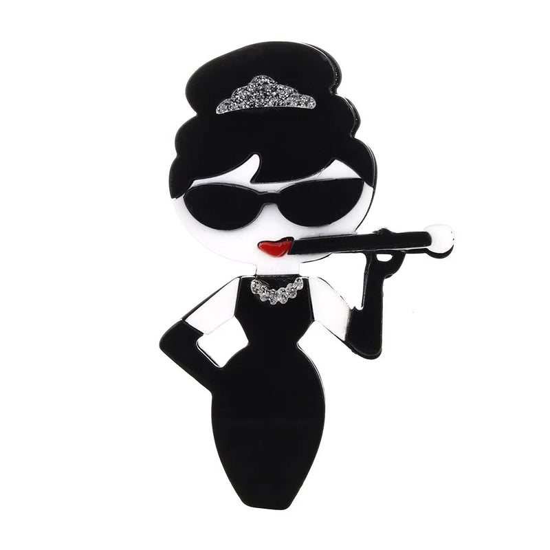 Punk Lady Figure Acrylic Brooches For Women Girls
