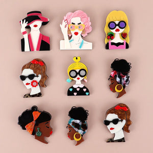 Punk Lady Figure Acrylic Brooches For Women Girls