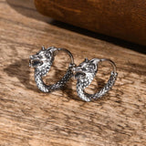 Punk Wolf Head Hoop Earrings for Men, Rock Animal Small Hoops