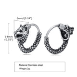 Punk Wolf Head Hoop Earrings for Men, Rock Animal Small Hoops
