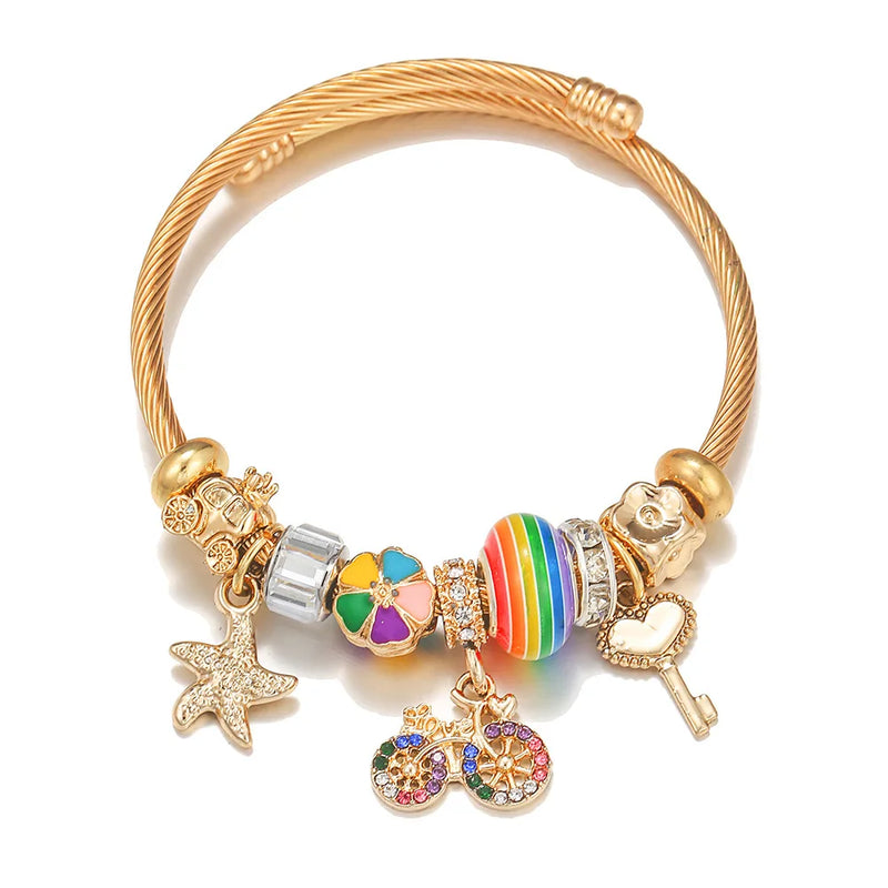 Rainbow Crystal Beads Charm Bracelets Women Girls Holiday