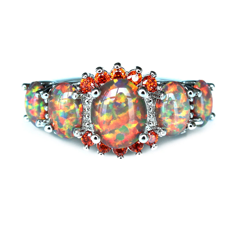 Rainbow Fire Opal Ring with Sterling Silver Band