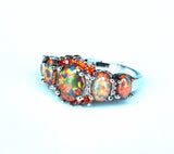 Rainbow Fire Opal Ring with Sterling Silver Band