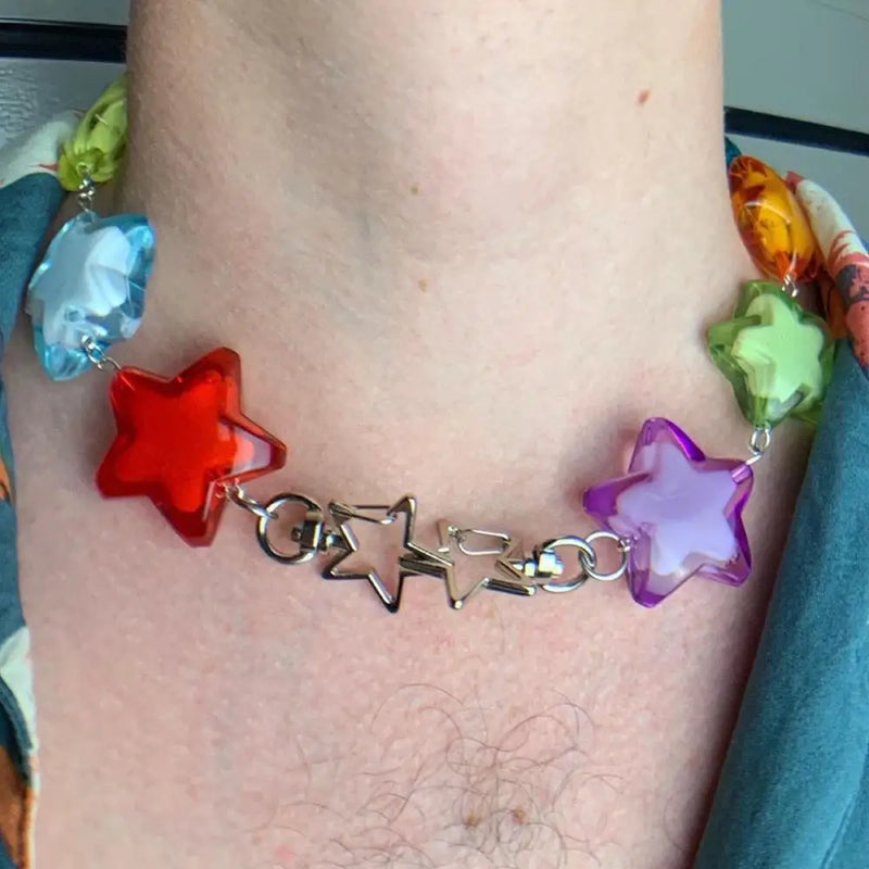 Rainbow Star Acrylic Charms Choker Necklace For Women Girl