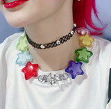 Rainbow Star Acrylic Charms Choker Necklace For Women Girl