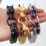 Men's Silver Stainless Steel Double Dragon Bracelet
