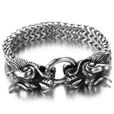 Men's Silver Stainless Steel Double Dragon Bracelet