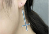 Gothic 925 Silver Cross Pendant Drop Earrings
