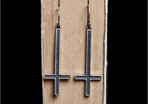 Gothic 925 Silver Cross Pendant Drop Earrings