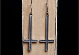 Gothic 925 Silver Cross Pendant Drop Earrings