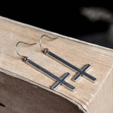 Gothic 925 Silver Cross Pendant Drop Earrings