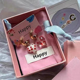 Sweet Red Heart Strawberry Alloy Glass Loop Hoop Earrings for Women Girls