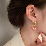Sweet Red Heart Strawberry Alloy Glass Loop Hoop Earrings for Women Girls