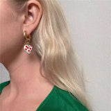 Sweet Red Heart Strawberry Alloy Glass Loop Hoop Earrings for Women Girls