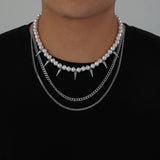 Triple Layer Men Pearl Stab Pendant Necklace Choker Hiphop Stuff