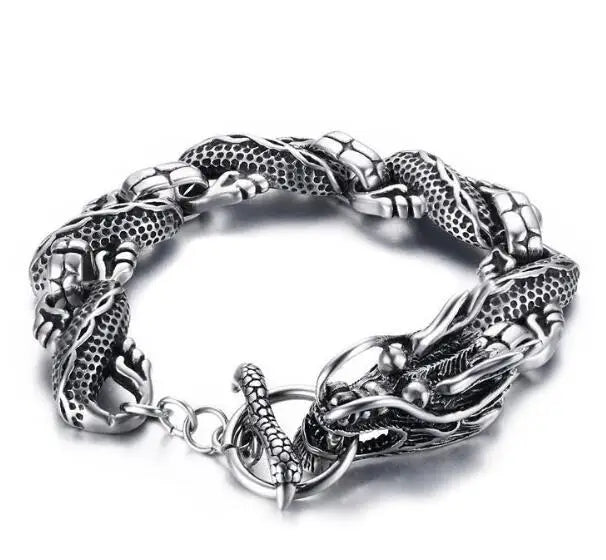 Mens Stainless Steel Biker Dragon Link Chain Bracelet 8.5'' Vintage