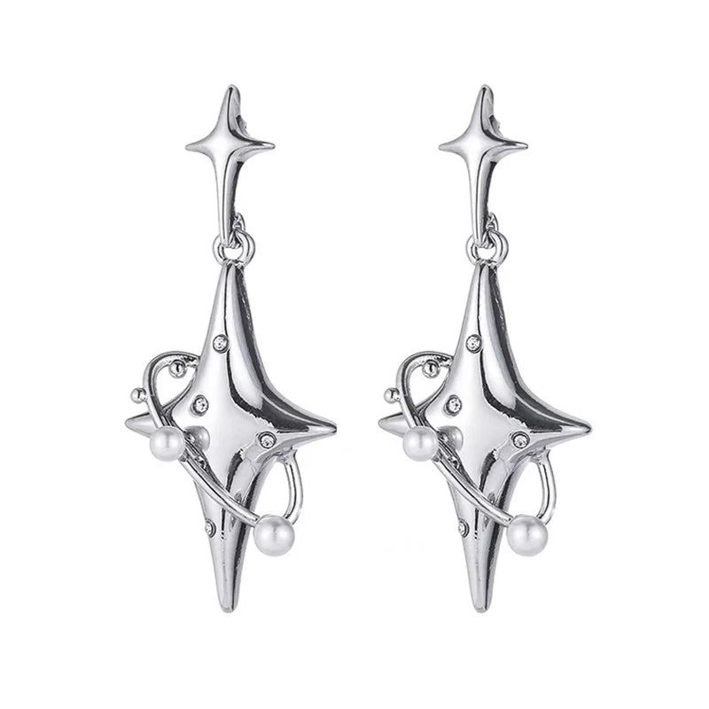 Y2K Star Drop Earrings Harajuku Planet Crystal Earings Punk Jewelry