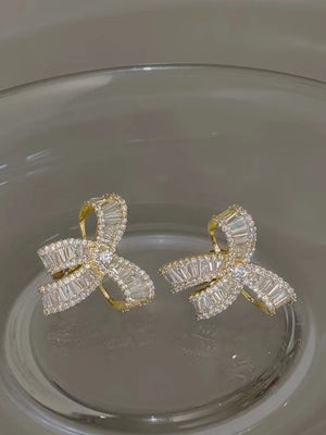 Copper Alloy Earrings with Synthetic Cubic Zirconia