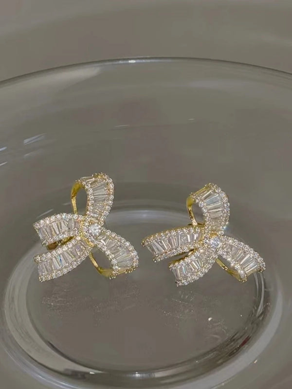 Copper Alloy Earrings with Synthetic Cubic Zirconia