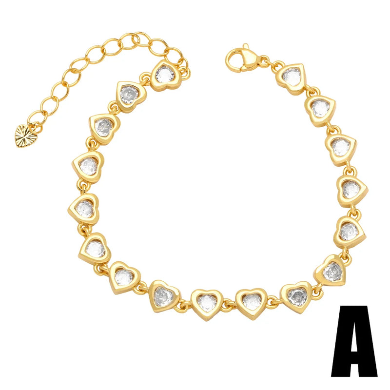 Copper CZ Clear Crystal Heart Bracelets for Women
