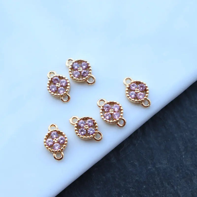Copper Charms 6mm Crystal Flower Charms 10pcs/lot DIY Jewelry Making Bulk