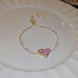 Adjustable Slider Bolo Bracelet Pink Silver Heart