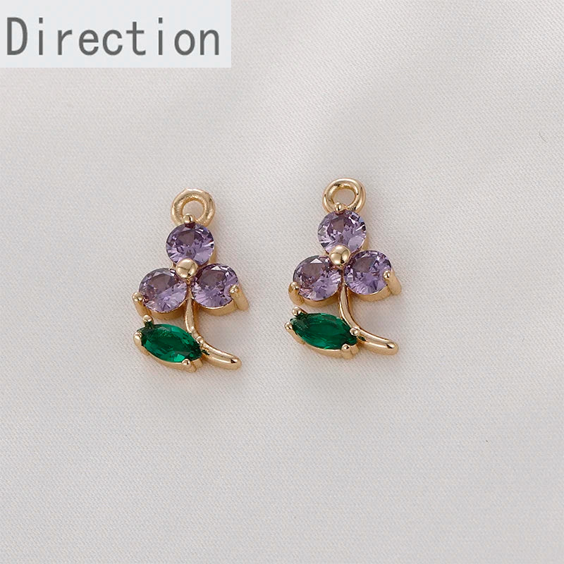 Copper Electroplating Flower Green Leaf Zircon Crystal Pendant