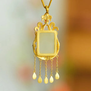 Copper Gilded Hetian Jade Enamel Necklace Pendant Jade Sweater Chain