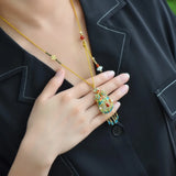 Copper Gilded Hetian Jade Enamel Necklace Pendant Jade Sweater Chain