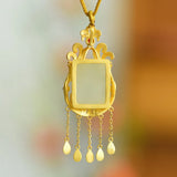 Copper Gilded Hetian Jade Enamel Necklace Pendant Jade Sweater Chain