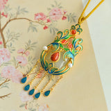 Copper Gilded Hetian Jade Enamel Necklace Pendant Jade Sweater Chain