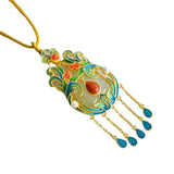 Copper Gilded Hetian Jade Enamel Necklace Pendant Jade Sweater Chain