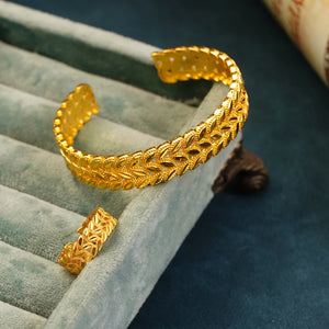 Copper Plated Flower Bangle Ring Sets for Bride