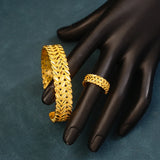 Copper Plated Flower Bangle Ring Sets for Bride