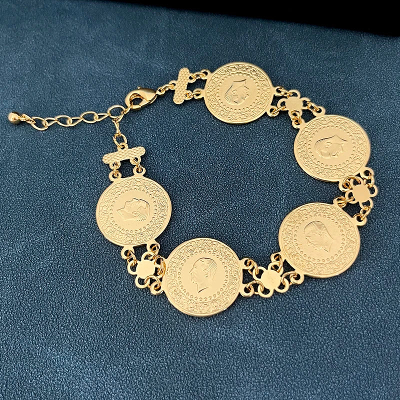 Copper Plating Link Chain Bracelets Coin Jewelry Bangle