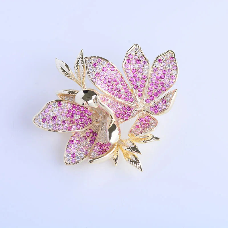 Copper Inlaid Zircon Flower Brooch High-end Accessory